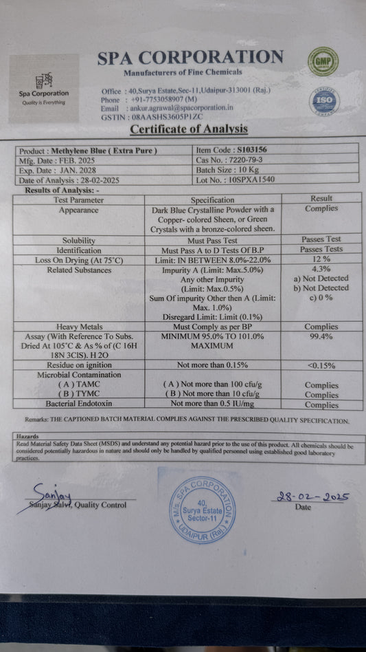 Methylene Blue - 100% Pure & High Quality